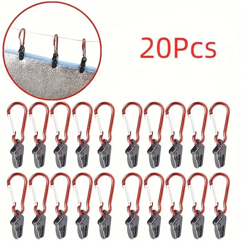 20pcs Tarp Clips, Windproof Clips With Carabiner, Awning Clamp Set, For Awning Outdoor Camping Caravan Canopy Tent