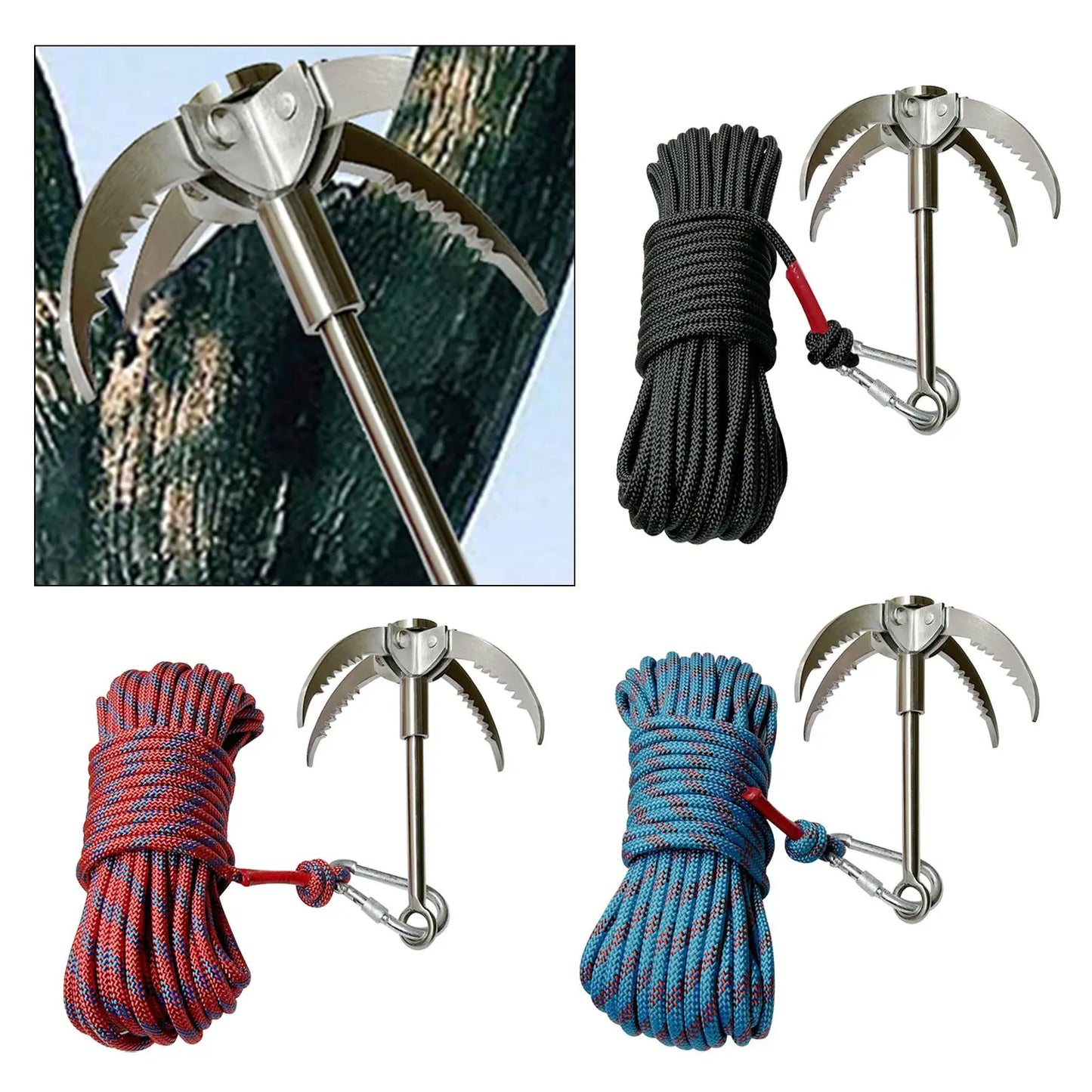 Grappling Hook with Rope Grapple Anchor Hook 4 Folding Claws Hooks Anchor Hook Stainless Steel for Hiking Camping Outdoor