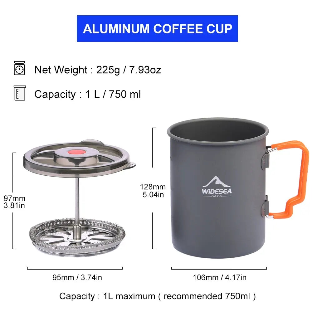 Widesea Camping Coffee Pot with French Press Outdoor Cup Mug Cookware for Hiking Trekking