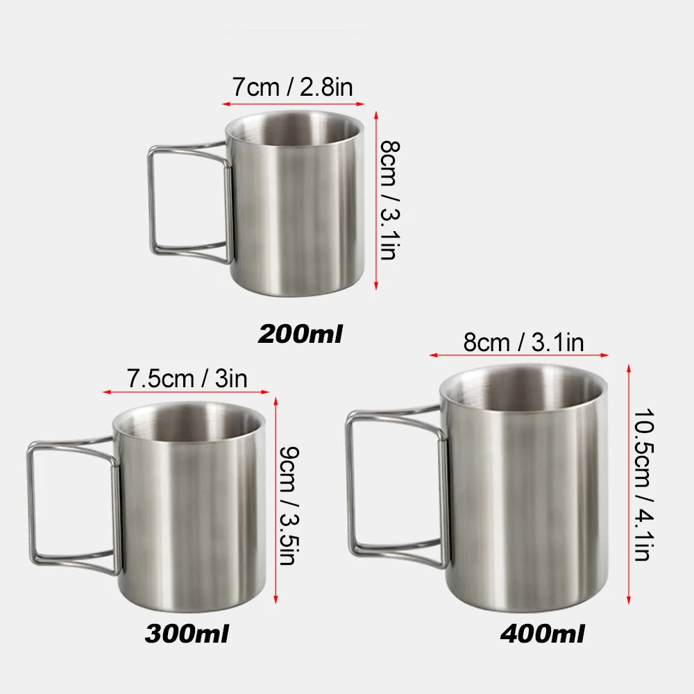 Caneca de Camping em Inox com Alça Dobrável
