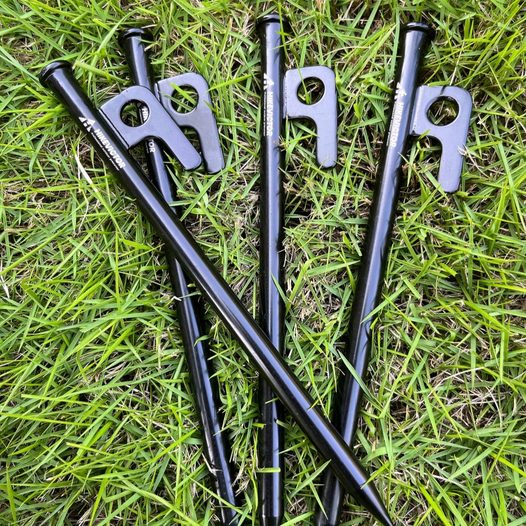 Hikevictor 4Pcs/8 Inch Outdoor Tent Nail Tent Pegs Heavy Duty Steel Tent Stakes for Camping Canopy Awning Tent Camping Ground Na