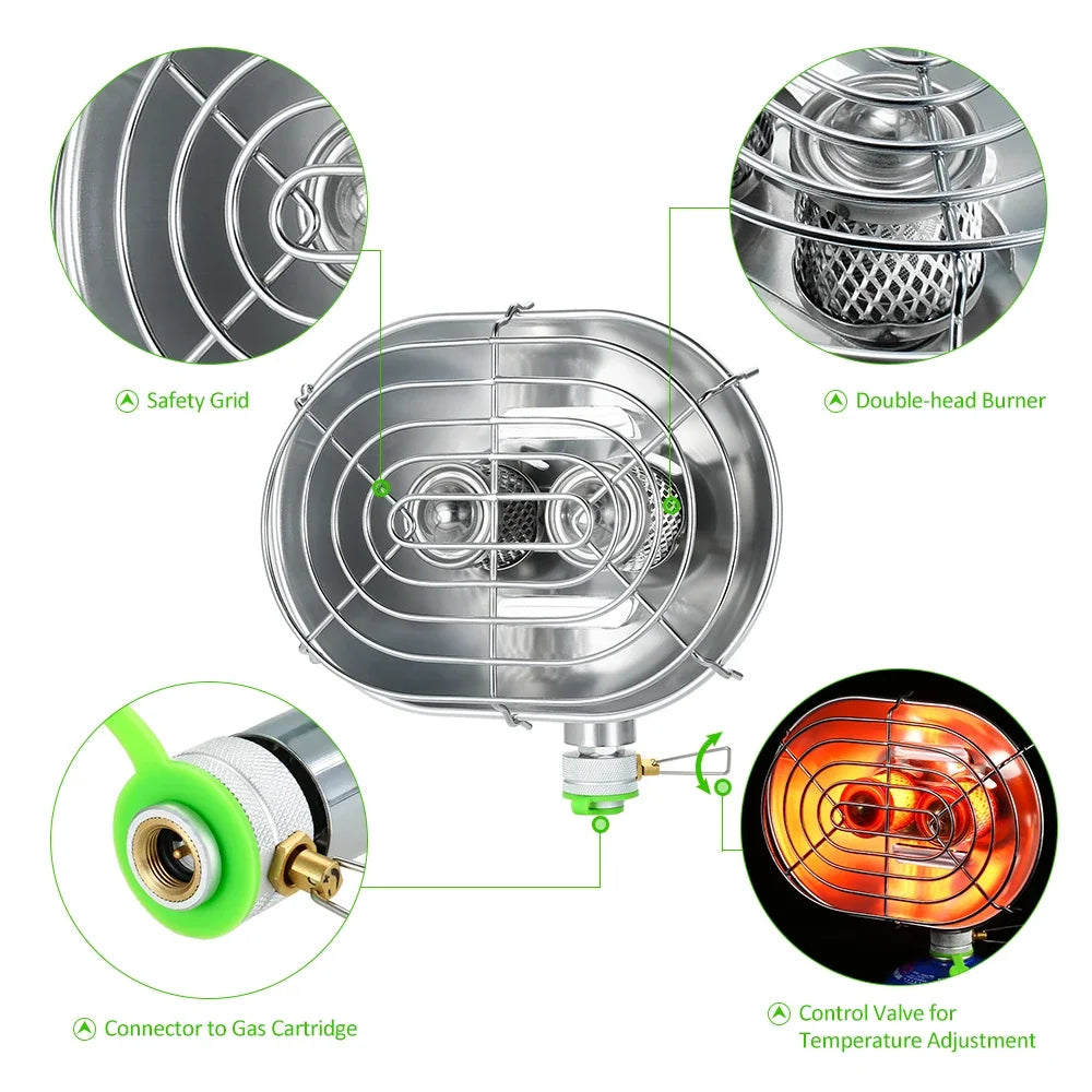 BRS-H22 Dobbelthoved udendørsvarmer Bærbar Infrarød Camping Opvarmning Komfur Varmere Opvarmning Gaskomfur til Camping Vandreture