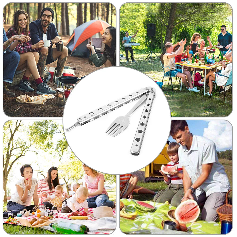 Butterfly Knife Folding Spoon Fork Balisong Training Spoon Fork Butterfly Knife Trainer Outdoor Camping Tableware Kitchen Tool