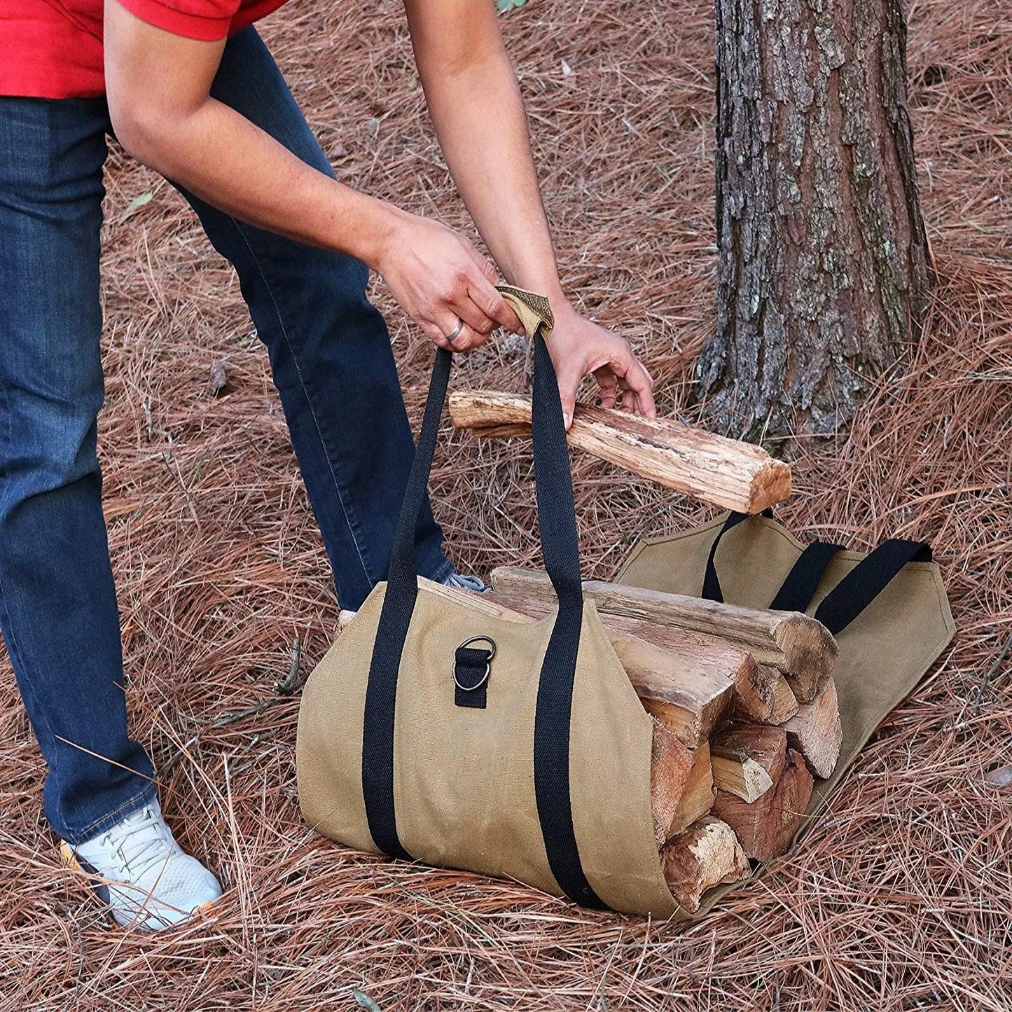 1/2PCs Outdoor Portable Durable Firewood Storage Bag Sturdy Buckle Easy to Carry