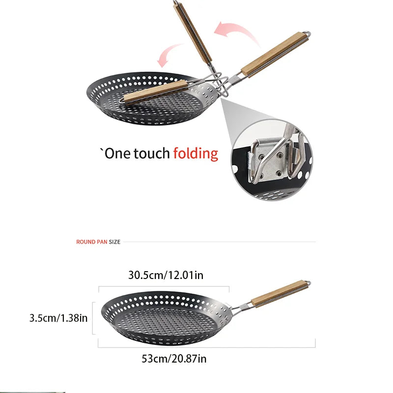 Folding round barbecue plate