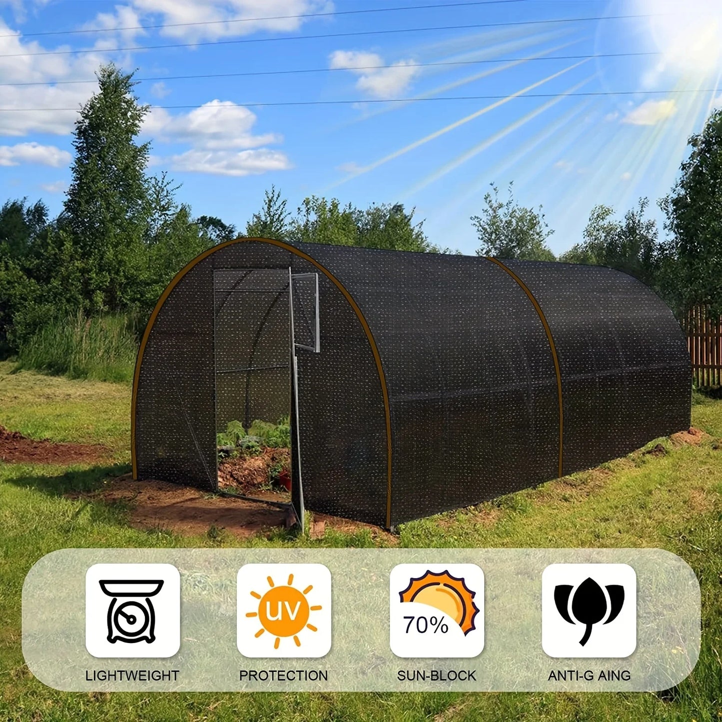 Black Shade Cloth Sunblock Mesh Cover Tapet kant med tyller, solnet til pergola, planter drivhus, haver, gårdhave, baldakin