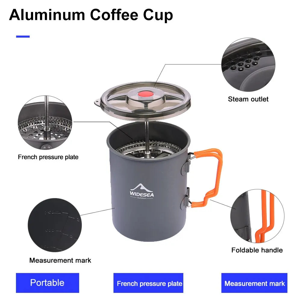 Widesea Camping Coffee Pot with French Press Outdoor Cup Mug Cookware for Hiking Trekking