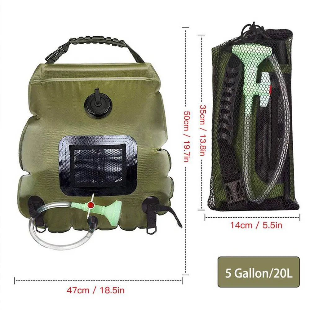 Solar Brusepose 20L Udendørs Solvarme Premium Camping Brusepose Varmtvandstemperatur 45°C med aftagelig slange Brusehoved