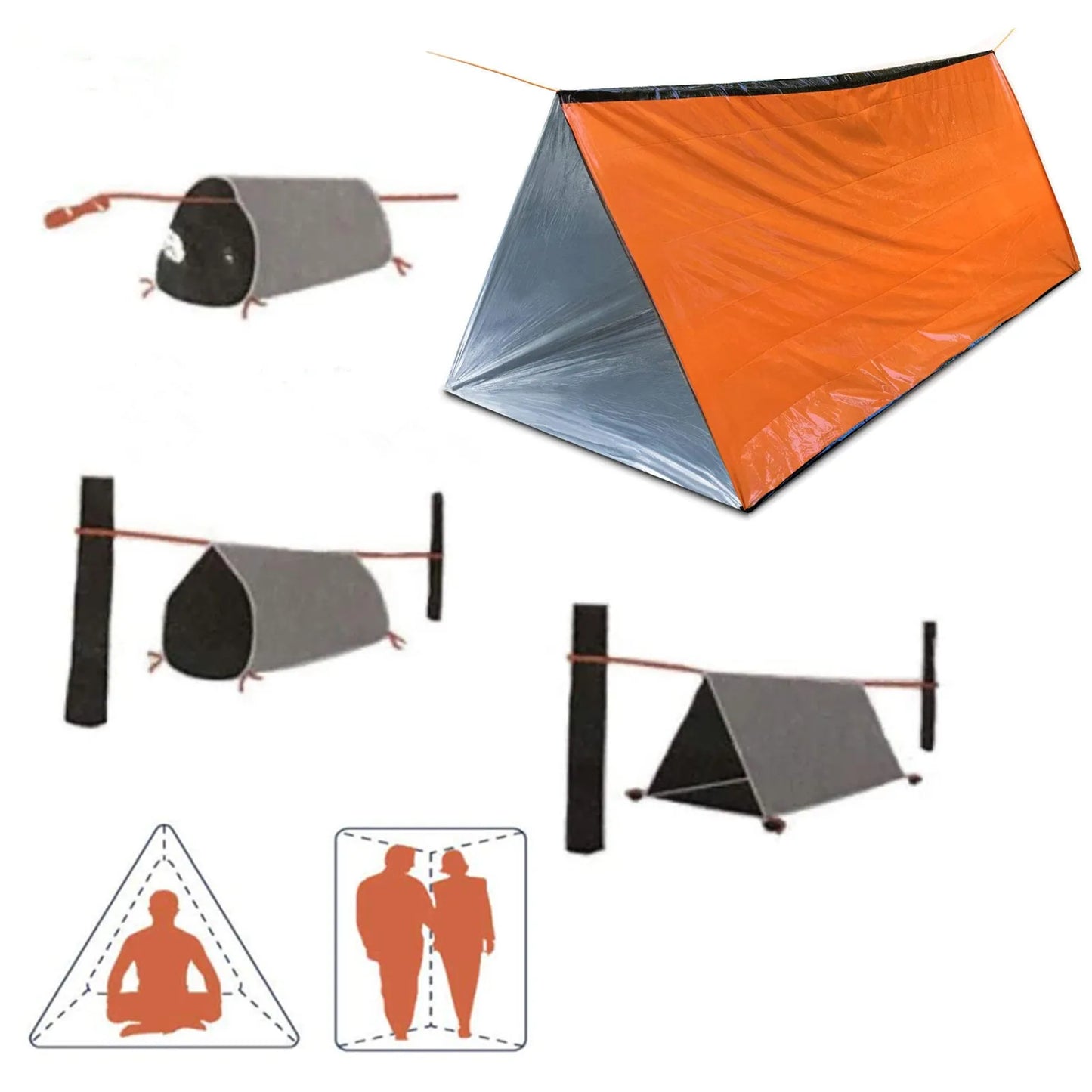 2 Person Emergency Shelter Bivy Survival Tent Kit Mylar Tube Tent Sleeping Bag Waterproof Outdoor SOS Thermal Blanket Reusable