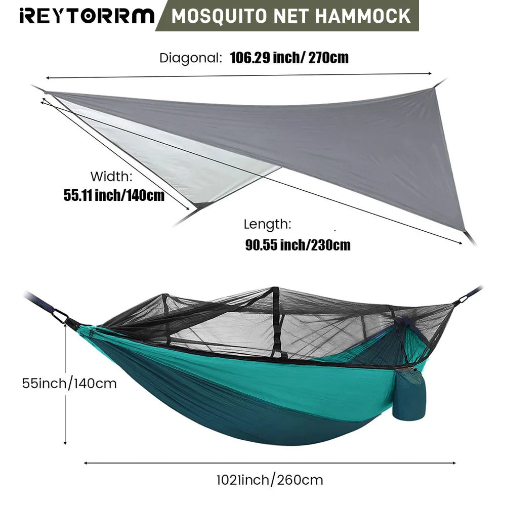 260x140 cm udendørs dobbelt camping hængekøje med myggenet og regnflue presenning Letvægts faldskærmshængekøjer til rejsevandring