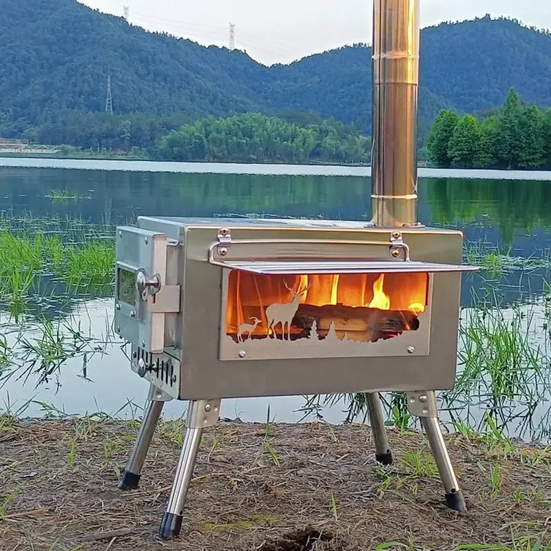 Camping Tent Stove Outdoor Firewood  Stove Portable Fire Wood Heater Folding Wood Burning Barbecue Stove Grill Camping Accessory