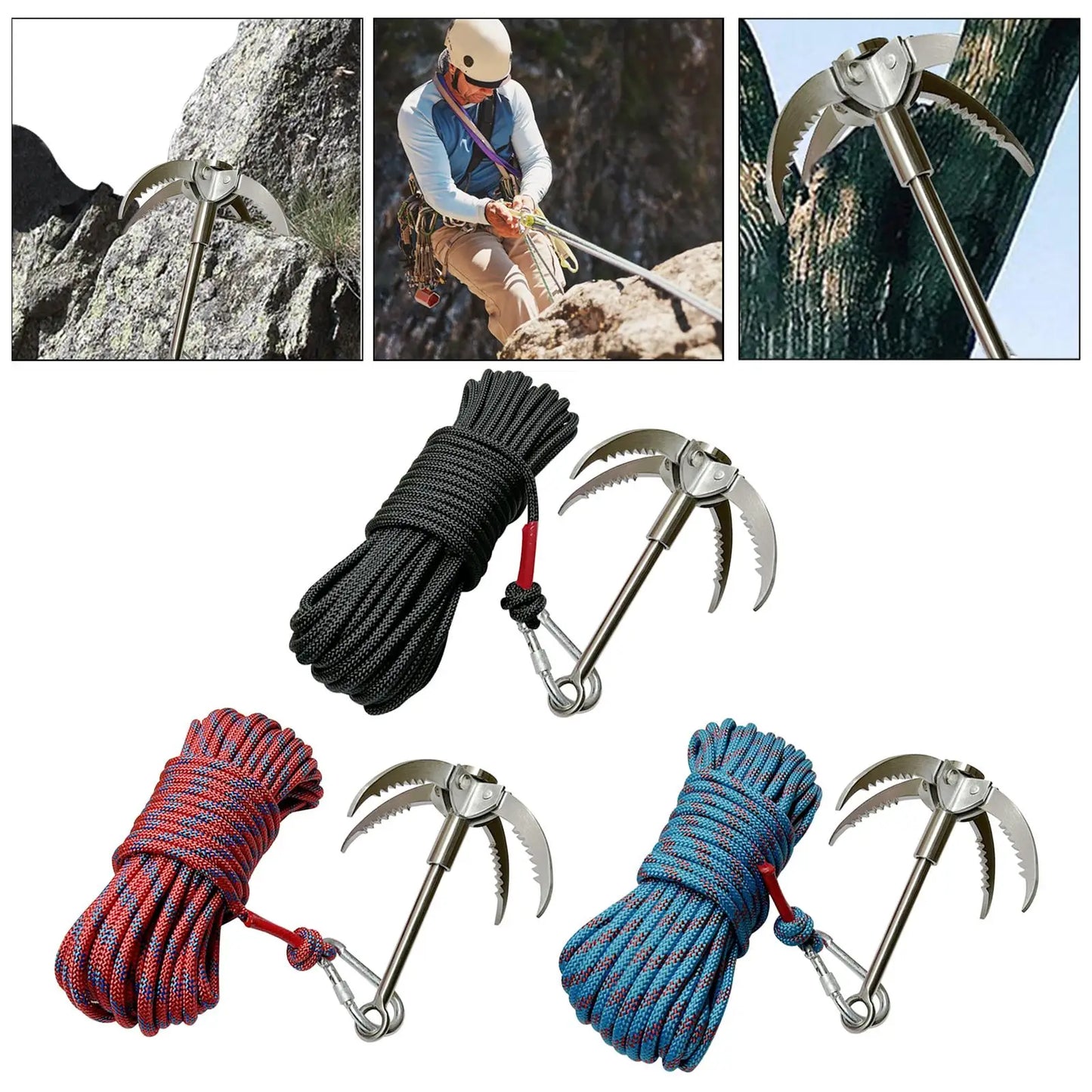 Grappling Hook with Rope Grapple Anchor Hook 4 Folding Claws Hooks Anchor Hook Stainless Steel for Hiking Camping Outdoor