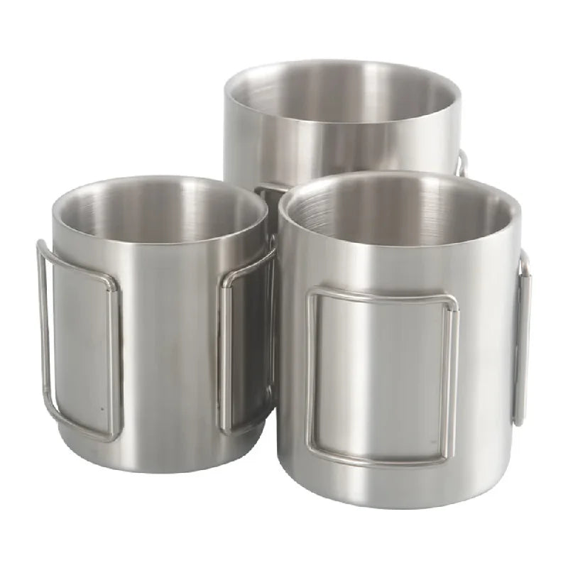 Caneca de Camping em Inox com Alça Dobrável