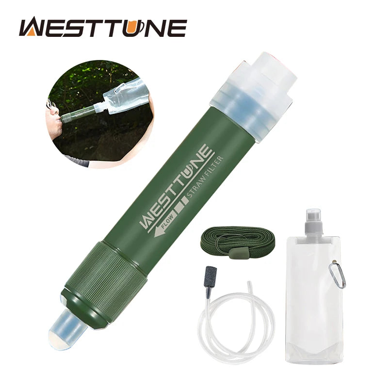 Mini Camping Purification Water Filter Straw TUP Carbon Fiber Water Bag for Survival or Emergency Supplies