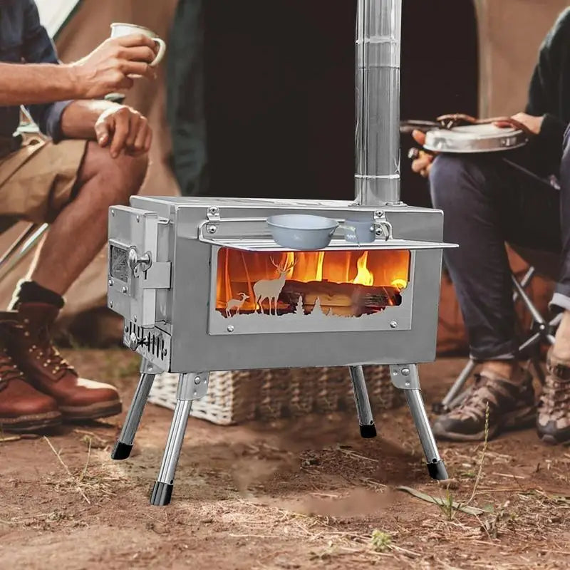 Camping Tent Stove Outdoor Firewood  Stove Portable Fire Wood Heater Folding Wood Burning Barbecue Stove Grill Camping Accessory