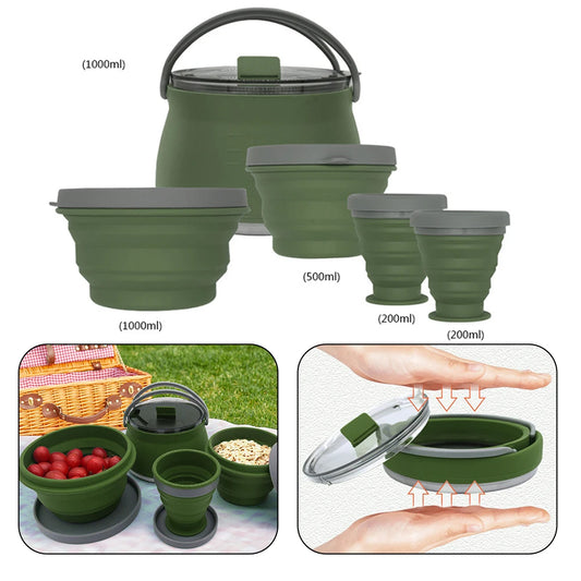 2/3/4/5Pcs Chaleira dobrável de silicone para acampamento, pote de água fervente, à prova de vazamentos, xícara de chá e café, caneca, utensílios de mesa, resistente ao calor para áreas externas