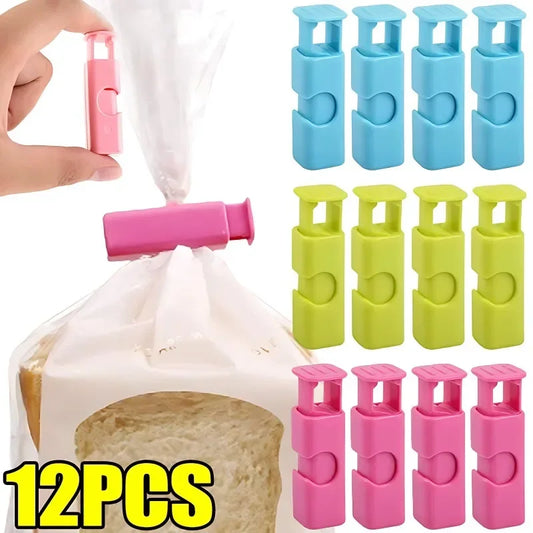 1-12 PCS Squeeze Bread Bag Clips Reusable Fresh Food Seal Plastic Clip Snack Bag Seal Spring Clip Home Kitchen Storage