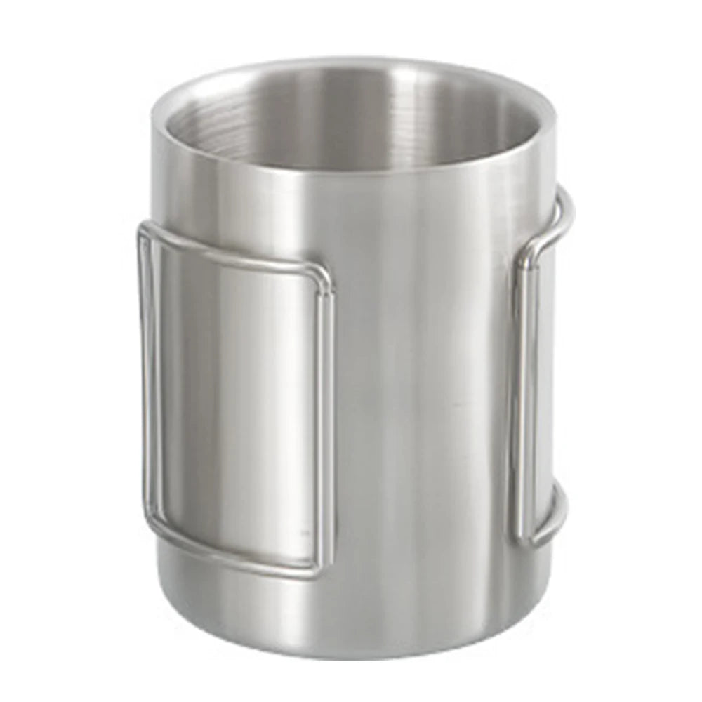 Caneca de Camping em Inox com Alça Dobrável