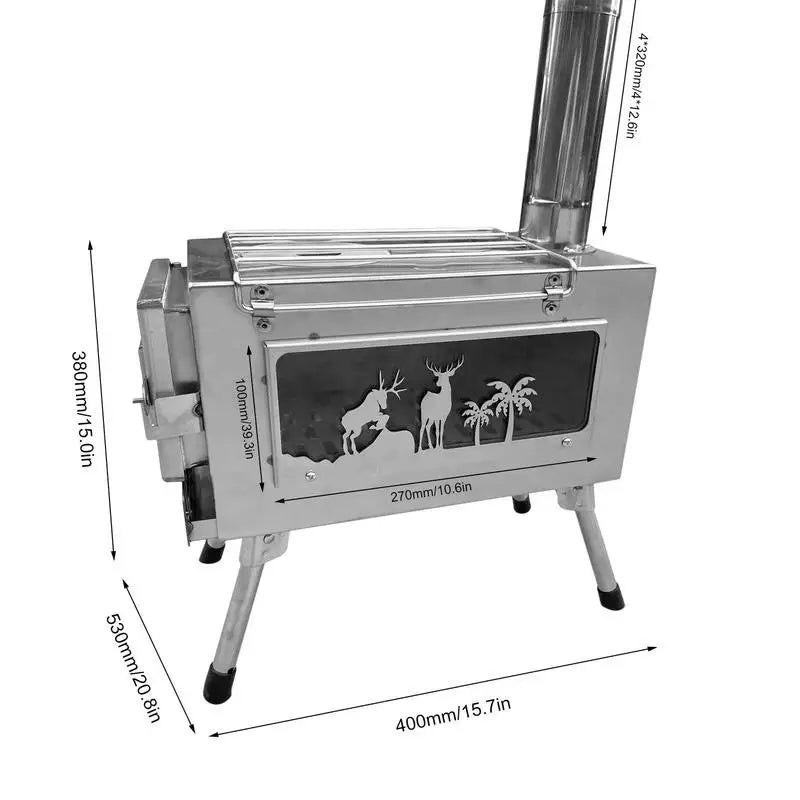 Camping Tent Stove Outdoor Firewood  Stove Portable Fire Wood Heater Folding Wood Burning Barbecue Stove Grill Camping Accessory