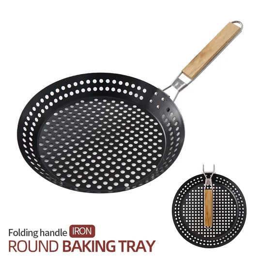 Folding round barbecue plate