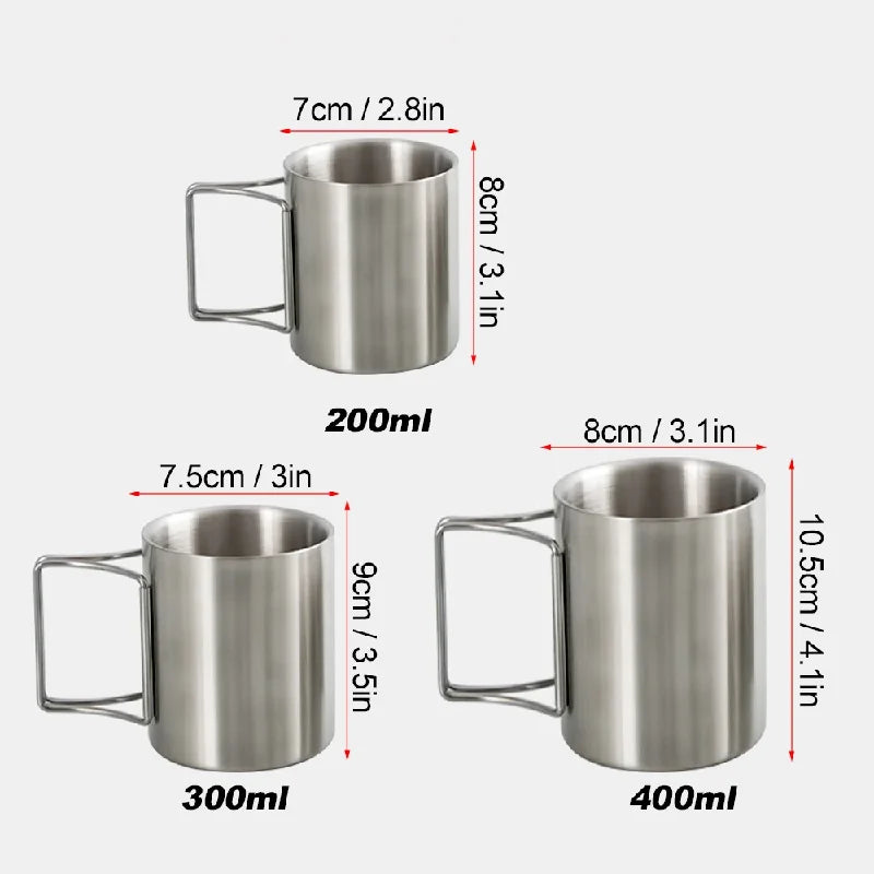 Caneca de Camping em Inox com Alça Dobrável