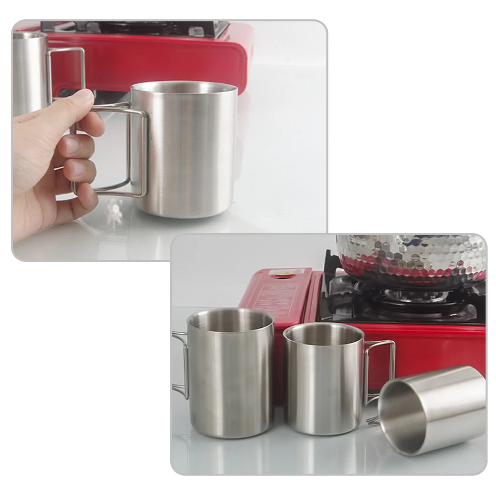 Caneca de Camping em Inox com Alça Dobrável
