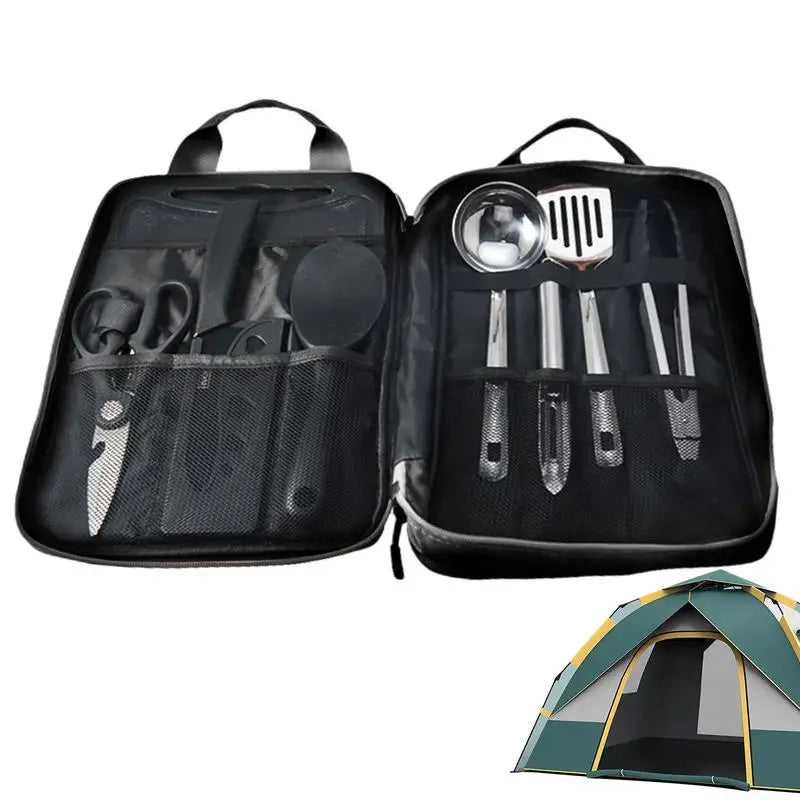 8pcs Camping Kitchen Cookware Set Portable Outdoor Travel Utensils  Stainless Steel Cooking and Grilling Set for BBQ Picnic