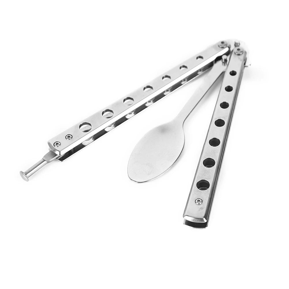 Butterfly Knife Folding Spoon Fork Balisong Training Spoon Fork Butterfly Knife Trainer Outdoor Camping Tableware Kitchen Tool