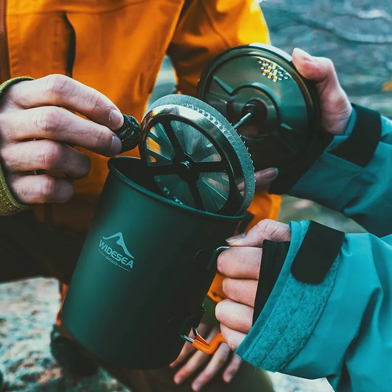 Widesea Camping Coffee Pot with French Press Outdoor Cup Mug Cookware for Hiking Trekking