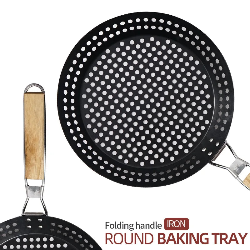Folding round barbecue plate