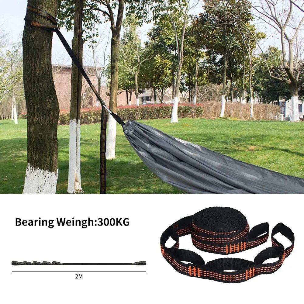 Correias De Poliéster Reforçado Para Acampamento AO Ar Livre Black Hammock Straps 5 Ring Alta Carga-rolamento Farpado Hammock