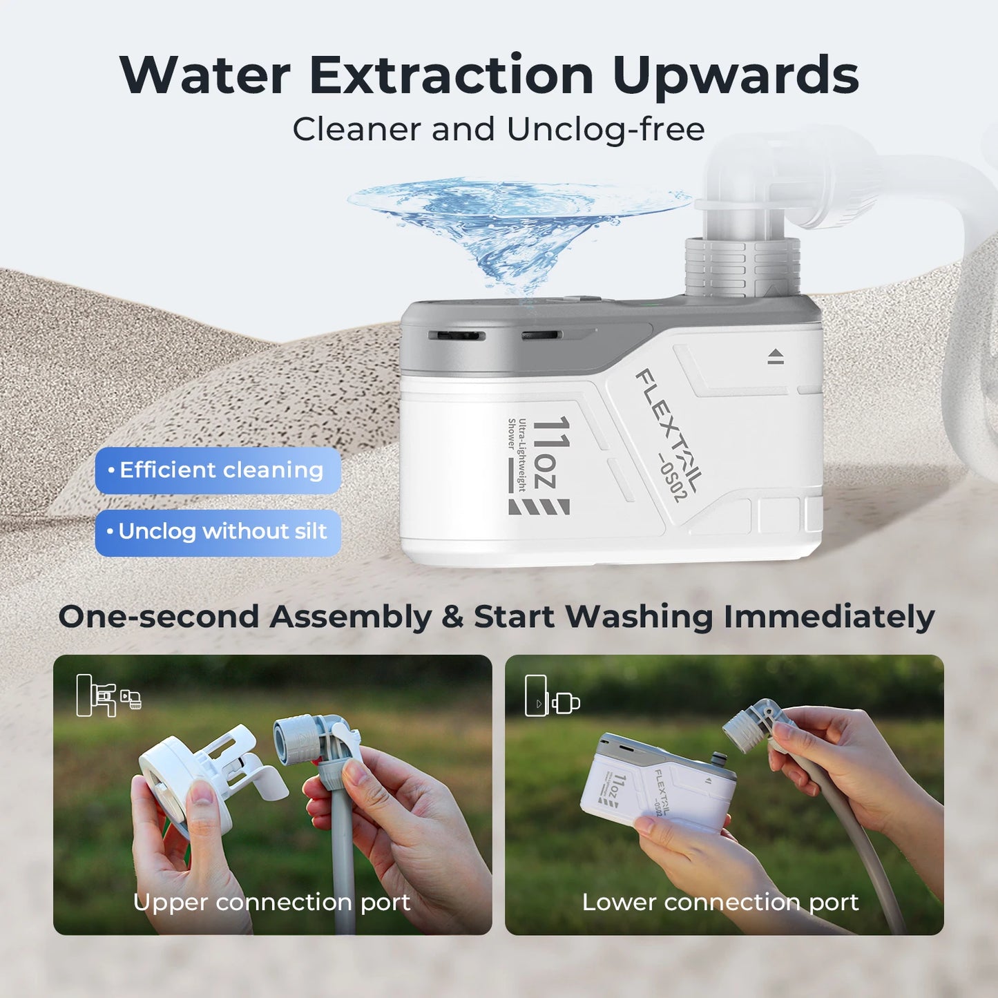 FLEXTAILGEAR Outdoor Camping Shower Portable Electric Shower Pump IPX7 Waterproof for Outdoor Shower, Car Wash, Dishwashing, Pet