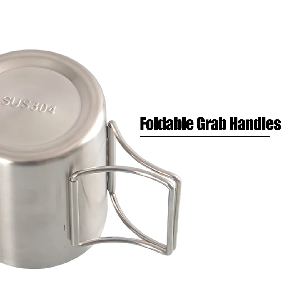 Caneca de Camping em Inox com Alça Dobrável